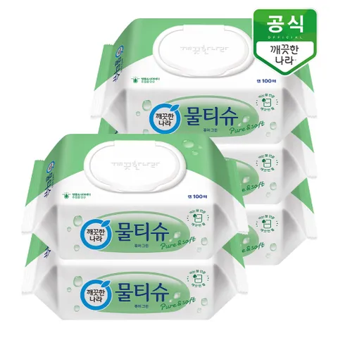 [H] 깨끗한나라 물티슈 퓨어 그린 캡형 100매 x 5팩