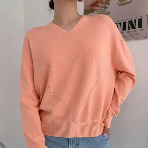 [하프클럽/옷자락]여자 브이넥 컬러웨이 파스텔 비스코스 봄상의 니트
