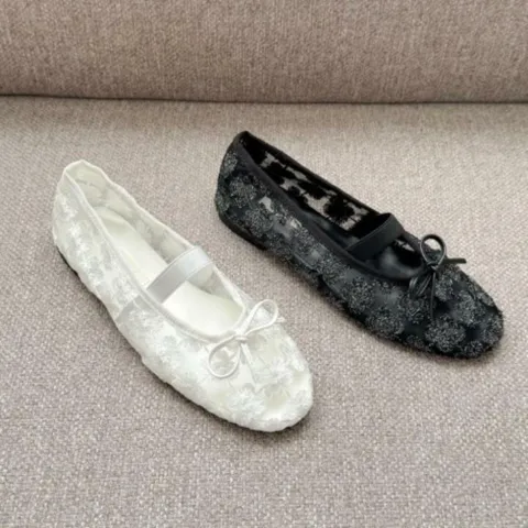 여성 러블리 플라워 망사 시스루 플랫슈즈 +할인쿠폰