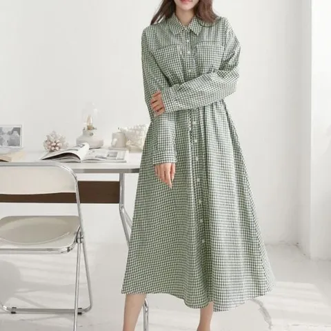 아트박스/신상오픈런 셔츠핏 카라넥 허리끈 체크원피스 빅사이즈 +할인쿠폰