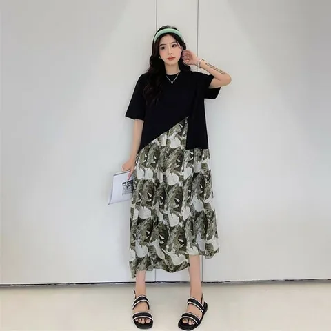 [하프클럽/스윗트리]루즈핏 캐주얼 배색 원피스(h0191)