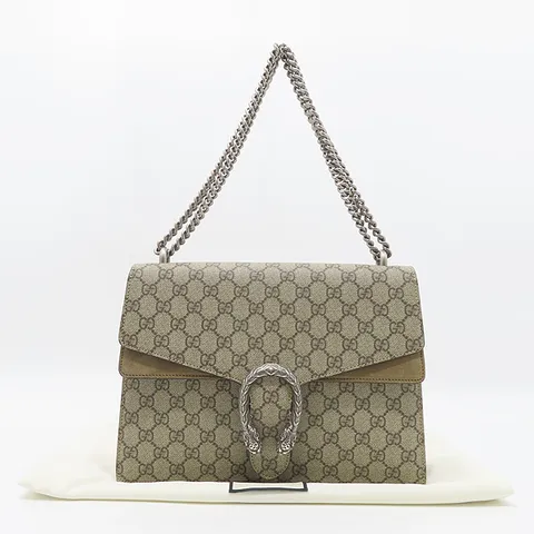 [중고]구찌 403348 브라운 컬러 GG로고 Dionysus(디오니소스) 미디엄 사이즈 은장 체인 숄더백 K25769GU +할인쿠폰