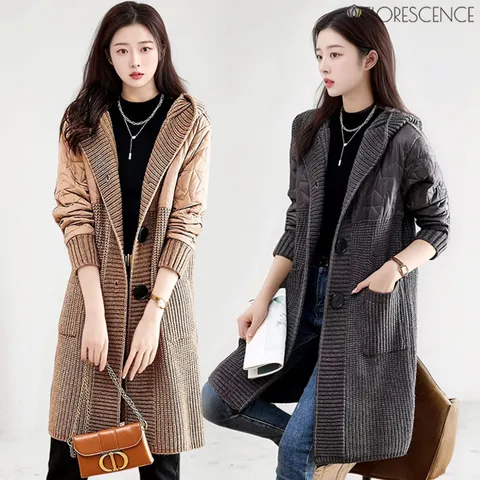 [ 플러스샵][플로레센스]누빔니트후드롱가디건