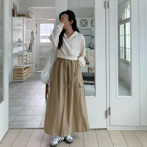 [하프클럽/다잇템]여자 건빵 드로우코드 항아리치마 롱스커트