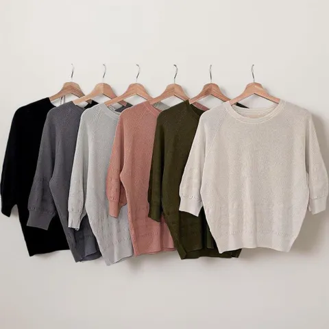 |CST9912|여성 나그랑 가을 7부 티셔츠 라운드 넥 잔골지 니트 - 현대Hmall