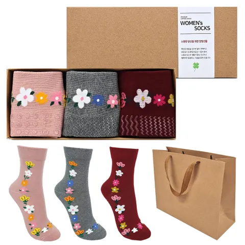 여성 미끄럼방지 [3매입] 양말선물세트 쇼핑백포함 추석명절 구정설날선물 어버이날단체 회사 행사 답례품