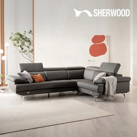 [쉐우드가구] 레스또 6인용 코너형 이태리 통가죽 천연면피 소가죽 소파