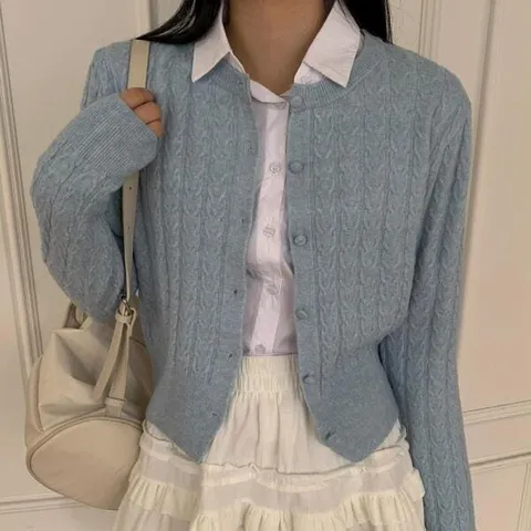 아트박스/신상오픈런 연노랑 하늘색 보카시니트 꽈배기가디건 +할인쿠폰