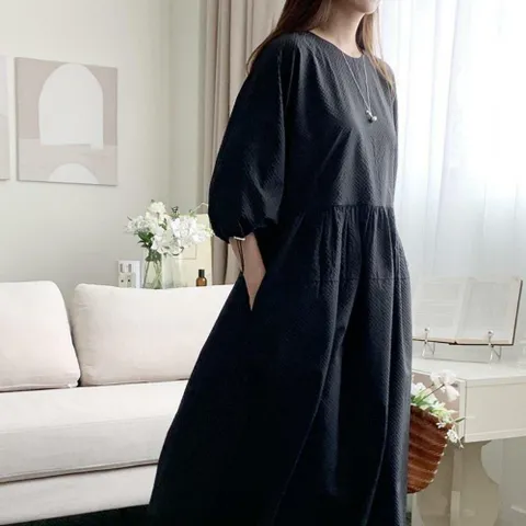 여자 봄 여름 임부복 벌룬 셔링 플레어 롱원피스