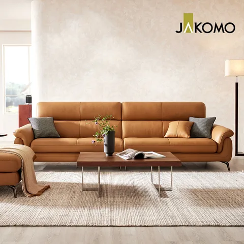 [최대60개월무이자][자코모] 렘파 4인 레체 이태리 천연면피 소가죽 소파(전면가죽)+스툴