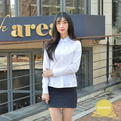 아트박스/두두 교복몰 여성 각카라 화이트셔츠 (각카라 밝은블루)