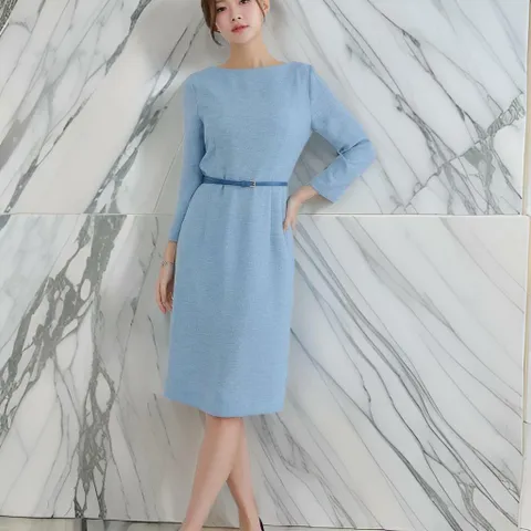 여자 상견례룩 9부 중간 톤인톤 입술넥 원피스