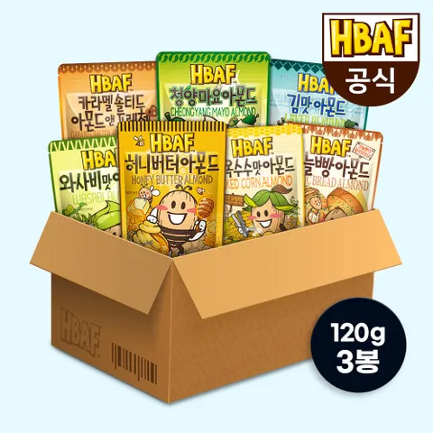 [HBAF] 바프 시즈닝 아몬드 120g 3봉 골라담기