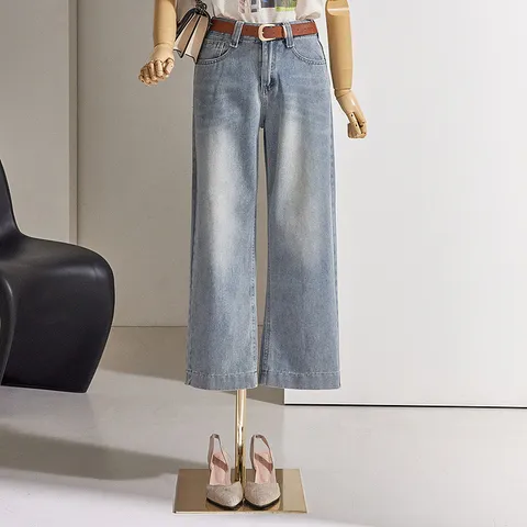 [커스텀에이블] [55∼77][벨트세트]워싱 크롭 데님 와이드 팬츠_C2410DP022C - 현대Hmall