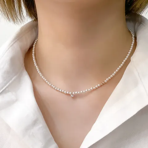 [오팔하우스] 14k 컷팅볼 큐빅 진주 비드 목걸이 OPPN0153 +할인쿠폰