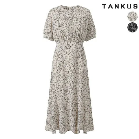 [탱커스] 여성 플로럴 퍼프 반소매 원피스 +할인쿠폰