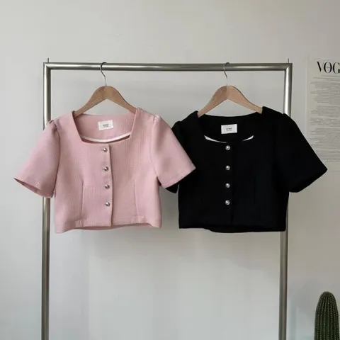 아트박스/신상오픈런 메리노 여성 스퀘어넥 트위드 짧은 썸머 볼륨 +할인쿠폰