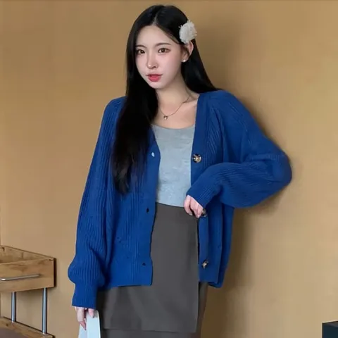여성 가을 브이넥 하찌 오버핏 가디건 +할인쿠폰