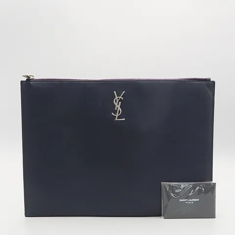 [중고] 생로랑 YSL(입생로랑) 534680 네이비 레더 은장 로고 모노그램 L 라지 클러치백 K3268YSL +할인쿠폰