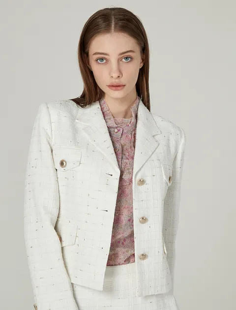 [현대백화점] 더레니본 체크 트위드 메탈버튼 자켓 RP21C3JK702