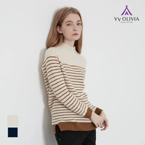 [비비올리비아] 스트라이프 반넥 풀오버_VVCBLYW9281 +할인쿠폰