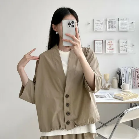 [하프클럽/다잇템]여자 FW 드로우코드 바스락 V넥 빅사이즈 셔츠