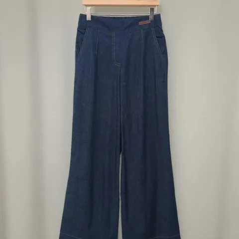 |KDP8B41|여성 스판 와이드 데님 바지 - 심플 뒷밴딩 스티치 면혼합 디자인