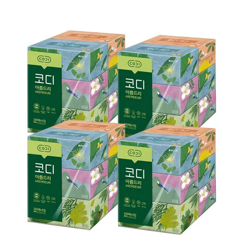 [쌍용씨앤비] 코디 아름드리 미용티슈 2겹 200매 6입 4팩 (총24개입) / 박스판매