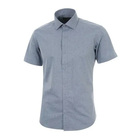 [하프클럽/로베르타 디 까메리노]TC 스판 카치온 프린트 슬림핏 블루그레이 반소매 셔츠 R