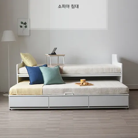 [에보니아] 소피아 싱글 이단 슬라이딩 수납침대 메모리10T 매트포함