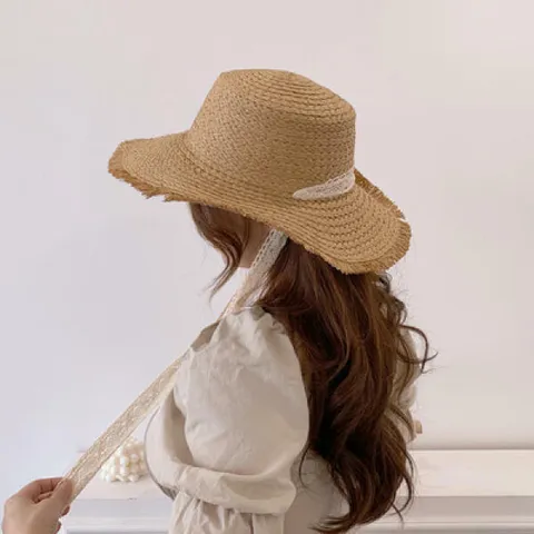 아트박스/미니멜로즈 레이스 리본 턱끈 여름 여성 왕골 밀짚 모자