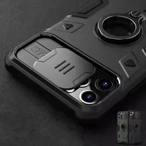 아이폰 15 PRO MAX 슬라이드 카메라보호 풀커버 스마트링 손잡이 거치대 에어백 범퍼 하드 휴대폰 케이스