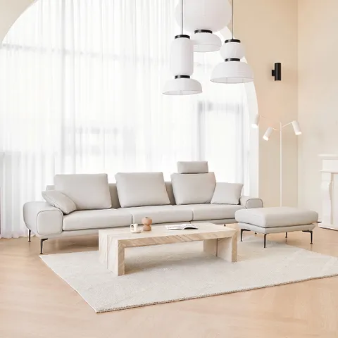 [봄소와_블랙프라이데이 20%+6만원] 도란 4인용 천연 슈타크 통가죽 소파+스툴 