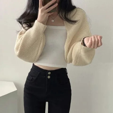 여성용 간절기 크롭 볼레로 긴팔 가디건 카디건 +할인쿠폰