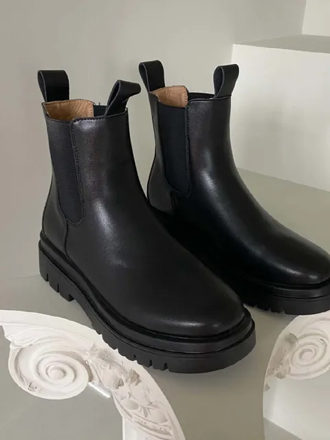 여성 가죽 미들힐 앵클부츠 107934