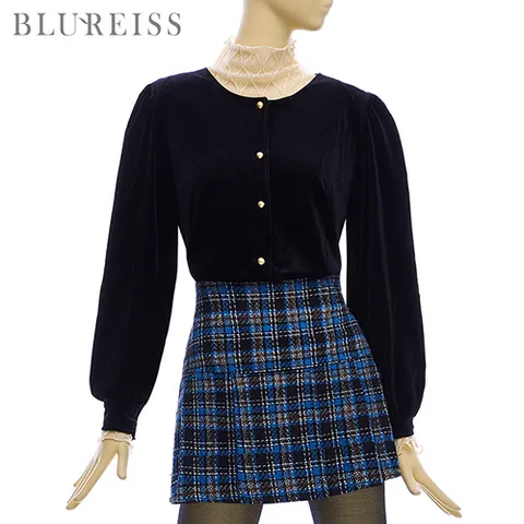 [N][블루레이스] 벨벳라운드넥블라우스_BI4W1BL5081