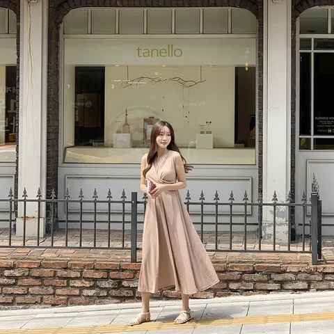 [하프클럽/토마토팩토리]바닷바람 브이넥 꼬임 맥시 나시 롱원피스(3color)