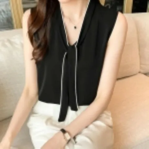 [하프클럽/다잇템]여자 들러리룩 SS 슬리브리스 보우 블라우스