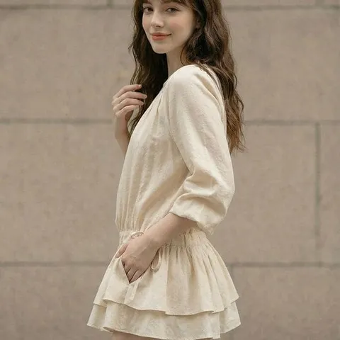 [하프클럽/휴드]플레어 커버핏 캉캉 레이어 블라우스