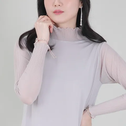 애비뉴투지 엄마옷 망사 시스루 플리츠 날라리 반목 하이넥 여성 봄 가을 긴팔 이너 블라우스 B10404 +할인쿠폰