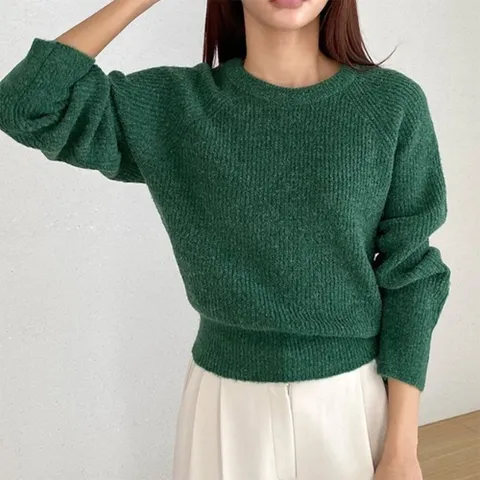 여자 나그랑 반짝이 라운드 톤다운 퍼프 크롭 니트