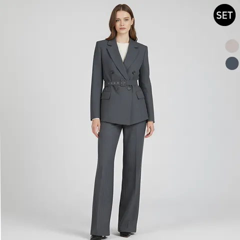 SET 여성 앤더블벨티드 봄가을 정장 자켓+통팬츠 세트 +할인쿠폰
