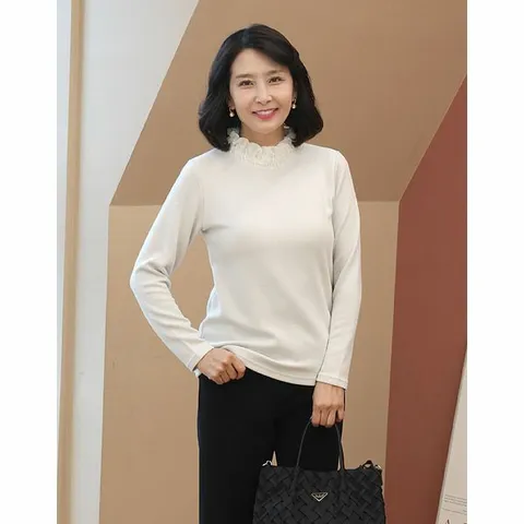 [하프클럽/쉬즈마담]T57448 샤인펄 쉬폰카라 메탈 블라우스티 50대엄마옷