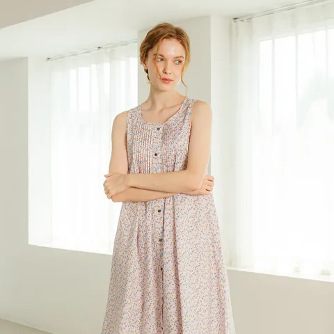 라페어 블루플라워 라이트피치 핀턱원피스 LWOGE364-LP