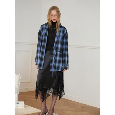 [현대백화점] [에고이스트] ER4OBL01 루즈핏 체크 스트링 셔츠 (25년 겨울)(구매고객*진주 머리끈* 사은품증정)