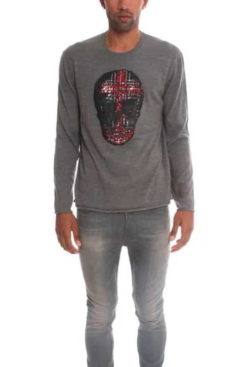 해외배송 마커스루퍼 긴팔 티셔츠 Markus Lupfer 타탄 스팽글 스컬 점퍼 그레이 +할인쿠폰