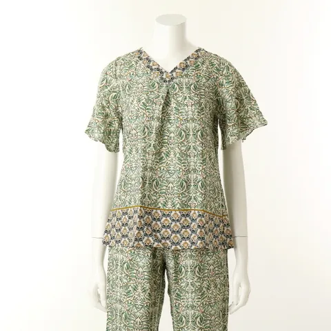 [현대백화점] [와코루] {WPA874WS-GR} 레이온100% 리프 보더나염 홈웨어상의 +사은품(★10만원이상 구매하신 모든 고객님께 사은품(양말or 비누) 증정 (랜덤발송/선택불가)★    )