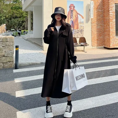 원피스 OPS 홈웨어 여성 집업 카라 밴딩 롱 캐주얼 데일리 루즈핏 집업원