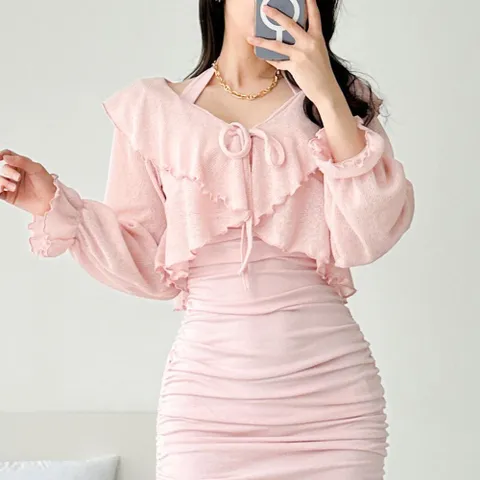 드마러 숏재킷 롱슬리브 매듭 가디건 시스루 짧은 숏 여성 +할인쿠폰