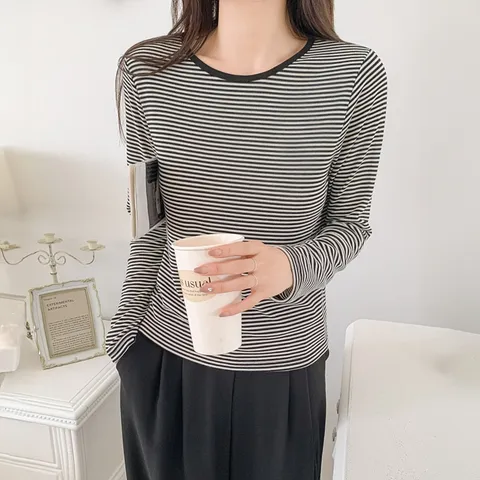 [플랜비컬렉션] 단가라 배색 스판 티셔츠_PM2510TS044C +할인쿠폰